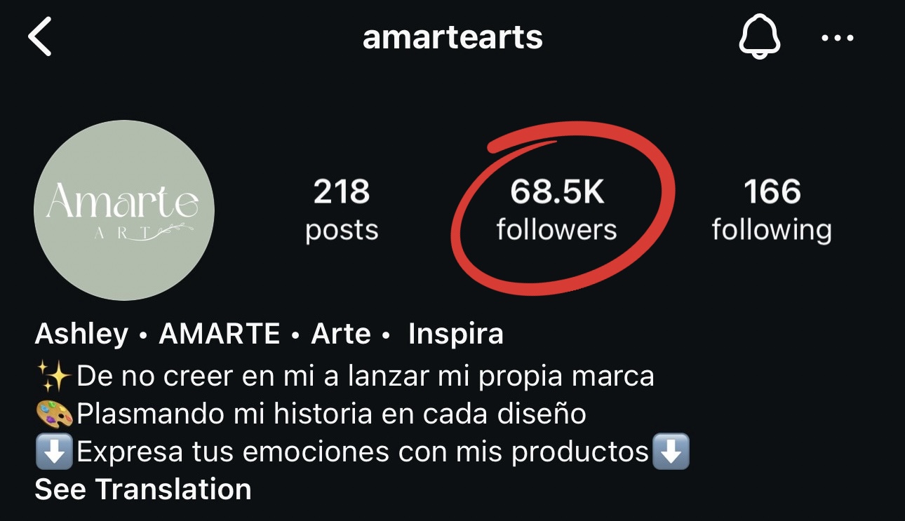 @amartearts después de aplicar la estrategia — 68.5K seguidores
